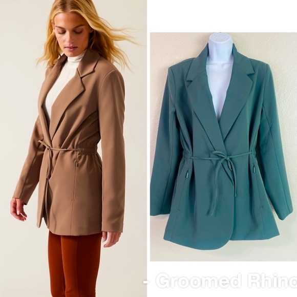 Athleta Endless Teal Primatwill Front Tie Blazer Size 10 - Picture 1 of 8
